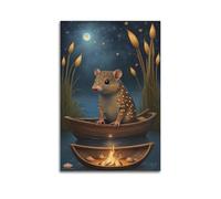 FAVIRXPYU Animal Fairy Tale Style Mouse Boat Artwork Decorative Painting Canvas Wall Posters And Modern Family Bedroom Decor 24x36inch(60x90cm)
