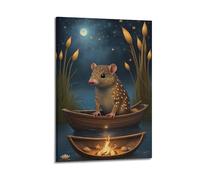 FAVIRXPYU Animal Fairy Tale Style Mouse Boat Artwork Decorative Painting Canvas Wall Posters And Modern Family Bedroom Decor 20x30inch(50x75cm)