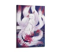 FAVIRXPYU Animal Hand Drawn Style Red And White Colored Nine Tailed Fox Decorative Painting Canvas Wall Posters And Modern Family Bedroom Decor 08x12inch(20x30cm)