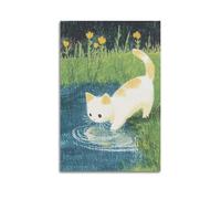 FAVIRXPYU Animal Kitten By Water Crayon Artwork Decorative Painting Canvas Wall Posters And Modern Family Bedroom Decor 12x18inch(30x45cm)