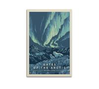 FAVIRXPYU Animal Landscape Retro Print Style Aurora Wolf Scene Decorative Painting Canvas Wall Posters And Modern Family Bedroom Decor 12x18inch(30x45cm)