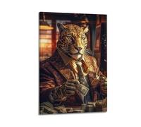 FAVIRXPYU Animal Leopard Counting Money Artwork Decorative Painting Canvas Wall Posters And Modern Family Bedroom Decor 20x30inch(50x75cm)
