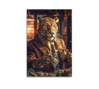 FAVIRXPYU Animal Leopard Counting Money Artwork Decorative Painting Canvas Wall Posters And Modern Family Bedroom Decor 08x12inch(20x30cm)