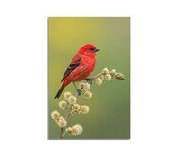 FAVIRXPYU Animal Realistic Red Finch And Flower Branch Artwork Decorative Painting Canvas Wall Posters And Modern Family Bedroom Decor 20x30inch(50x75cm)