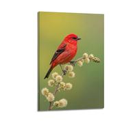 FAVIRXPYU Animal Realistic Red Finch And Flower Branch Artwork Decorative Painting Canvas Wall Posters And Modern Family Bedroom Decor 24x36inch(60x90cm)