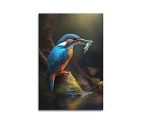 FAVIRXPYU Animal Realistic Style Kingfisher Catching Fish Artwork Decorative Painting Canvas Wall Posters And Modern Family Bedroom Decor 16x24inch(40x60cm)