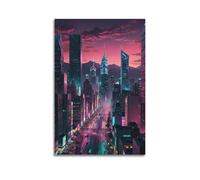 FAVIRXPYU Cyberpunk City Sci Fi Pink Neon Skyscraper Urban Landscape Decorative Painting Canvas Wall Posters And Modern Family Bedroom Decor 12x18inch(30x45cm)