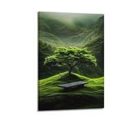 FAVIRXPYU Green Ridge Lone Tree Mist Light Green Hill Nature Landscape Decorative Painting Canvas Wall Posters And Modern Family Bedroom Decor 12x18inch(30x45cm)