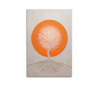 FAVIRXPYU Plant Art 3D Orange Circle Bare Tree Decor Decorative Painting Canvas Wall Posters And Modern Family Bedroom Decor 16x24inch(40x60cm)