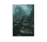 FAVIRXPYU Religious Landscape Mystical Angkor Wat Ruin Stairs Decorative Painting Canvas Wall Posters And Modern Family Bedroom Decor 12x18inch(30x45cm)