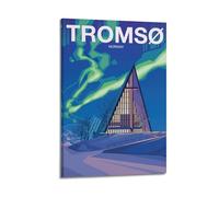 FAVIRXPYU Religious Landscape Norse Retro Print Style Norway Tromso Aurora Church Decorative Painting Canvas Wall Posters And Modern Family Bedroom Decor 24x36inch(60x90cm)