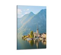 FAVIRXPYU Religious Landscape Realistic Photo Style Austria Hallstatt Church Decorative Painting Canvas Wall Posters And Modern Family Bedroom Decor 16x24inch(40x60cm)