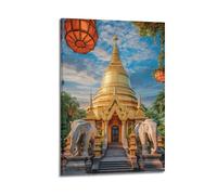 FAVIRXPYU Religious Urban Gorgeous Thailand Golden Temple Elephant Decorative Painting Canvas Wall Posters And Modern Family Bedroom Decor 24x36inch(60x90cm)