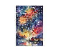 FAVIRXPYU Watercolor Firework Town Festival Color Lake Art Decorative Painting Canvas Wall Posters And Modern Family Bedroom Decor 16x24inch(40x60cm)