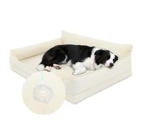 Favodormir Orthopaedic Dog Bed, Waterproof Faux Leather Dog Sofa, 91 x 68 cm for Medium Dogs, Dog Beds with Egg Crate Foam, Removable, Washable Dog Cushion, Non-Slip Dog Basket, Beige