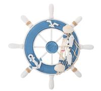FAVOMOTO Wooden Ship Steering Wheel with Fishing Net Anchor Seagull Nautical Wall Hanging Decoration,Blue, White,23 x 23 x 2 cm; 189 Grams
