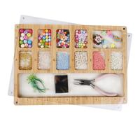 Favonuovy Beads Sorting Tray with Scoop, Magnetic Acrylic Lid, Band and Velvet Padding Bead Boards for Jewelry Bracelet Making Wood Beading Mat Engraved with 11in Ruler, 12 Compartments and Letter A-K