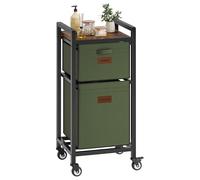 FAVOOSTY Laundry Basket with Wheels and Storage Shelf, 70L 2 Compartment Washing Basket, Tall Laundry Hamper Cart with Removable Bags, Narrow Double Laundry Sorter for Bathroom Bedroom, Green