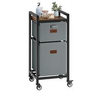 FAVOOSTY Laundry Basket with Wheels and Storage Shelf, 70L 2 Compartment Washing Basket, Tall Laundry Hamper Cart with Removable Bags, Narrow Double Laundry Sorter for Bathroom Bedroom, Grey