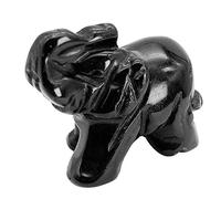 favoramulet Black Obsidian 1.5" Handcarved Stone Elephant Statue Pocket Healing Crystal Figurine Animal Sculpture
