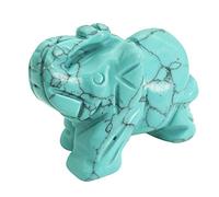 favoramulet Green Howlite Turquoise 1.5" Handcarved Stone Elephant Statue Pocket Healing Crystal Figurine Animal Sculpture