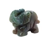 favoramulet Indian Agate Handcarved Stone Elephant Statue Pocket Healing Figurine Sculpture 1.5"