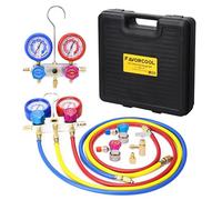 FAVORCOOL CT-136G 3-Way AC Diagnostic Manifold Gauge Set with Case for Freon Charging, fits R410A, R134A, R22 Refrigerants, Aluminum Body, Sight Glass
