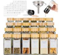 FavorFlavor 24 Pcs Spice Jars with Label, Thickened Glass Seasoning Jars with Bamboo Lids, Airtight Sealing Seasoning Bottles with Silicone Funnel for Easy Refilling, Spice Jars with Shaker Lids