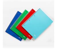 Favorit A4 Spiral Notebooks, 4 mm Squared Strip, 5 Pieces, With Holes And Microperforation, Paper 80 g/sqm, 1 red, 1 blue, 1 green, 1 turquoise + 1 rotating colour