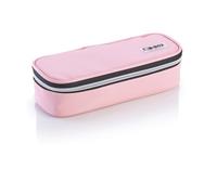 Favorit Pencil Case for School, Oval Pink, 24 cm x 9.5 cm, Height 6 cm, with Silver Zipper, Filling with Stabilo Products