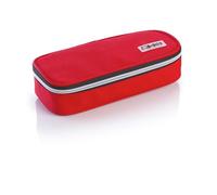 Favorit Pencil Case for School, Oval Red, 24 cm x 9.5 cm, Height 6 cm, with Silver Zipper, Filling with Stabilo Products