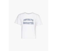 Favorite Daughter Womens White Brand-print Round-neck Woven-blend T-shirt L