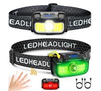 Favorlite 2 Pack Headlamp Rechargeable, 1300 Lumen Lightweight Bright with White Green Red Headlamp Flashlight, Waterproof Motion Sensor Head Lamp,14 Modes for Outdoor Camping Running Cycling