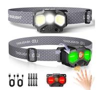 Favorlite Headlamp Rechargeable, 2 Pack 1400 Lumen Lightweight Head Lamps LED Rechargeable with White Green Red Light, Waterproof Motion Sensor Head Lamp,14 Modes with Memory Function for Running