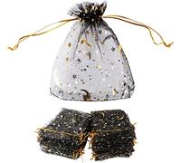 FAVORTALK Large Gift Bags Pack of 100 cps Small Bags For Wedding Favour Party Jewellery Gifts Etc 90x120 mm/ 3.5 x 4.7 inches Organza Gift Pouches, Black