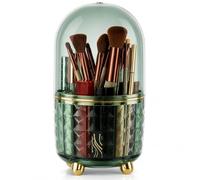 FAVORTALK Make Up Brush Holder 360 Rotating Makeup Brush Holder Organizer Waterproof Dustproof Brushes Container for Vanity Cosmetics with Clear Lid (Green)