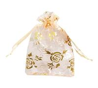 FAVORTALK Organza Bags Lvory Jewelry Pouchs Pattern 30 pieces Mesh Material Drawstring Bags Beautiful Practical for Valentine's Day (Gold Rose Patterned Lvory)