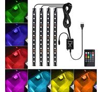 Favoto 4Pcs of Car LED Strip Light Car Interior Lights USB Connection 12LED with 8 Colors and 4 Music Modes Switchable Brightness Adjustable DC 5V for Car