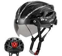 Favoto Bike Helmet with Light for Men & Women, Lightweight Bicycle Helmet with Magnetic Goggle, Rear LED Light, Removable Lining, Adjustable Size 59-61 cm, EPS In-Mould Technology Black White