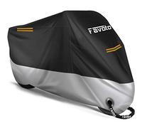 Favoto Improved Version Motorcycle Cover All Season 210D Waterproof Outdoor 96.5" Motorbike Garage Cover Winter-proof with 2 Windproof Buckles 245 cm x 105 cm x 125 cm (Black-Grey)