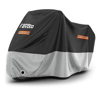 Favoto Outdoor Motorcycle Cover, Waterproof 210D Oxford, Dustproof & UV Protection, Windproof Buckles, Lock-Holes & Night Reflectors, Fits up to 104 inch / 265 cm, Black-Silver
