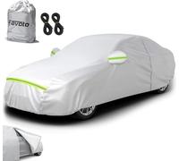 Favoto Sedan Car Cover Waterproof, Outdoor Full Car Covers with Zipper on Right Side, Windproof Sun Protection Exterior Cover, Universal Fit for Cars 169-185 Inches, Silver