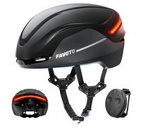 Favoto Smart Bike Helmet with Lights and Turn Signals, CE Certified Black Cycling Helmet for Adults with Remote Control, 3 Red Light Modes: Breathing, Flashing, Steady