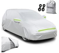 Favoto Universal Silver Car Cover for Hatchbacks (137-149") - Waterproof, Windproof & UV Protection Outdoor Full Coverage with Right Side Zipper ，Fits Most 5-Door Compact Cars