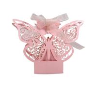 Favour Boxes 20pcs Laser Cut Hollow Chocolate Candy Box Gold Butterfly Packaging Boxes Wholesale with Ribbons Wedding Party Favors Wrapping(Pink)