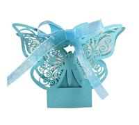 Favour Boxes 20pcs Laser Cut Hollow Chocolate Candy Box Gold Butterfly Packaging Boxes Wholesale with Ribbons Wedding Party Favors Wrapping(Blue)