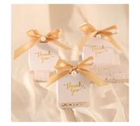Favour Boxes 20pcs Paper Gift Boxes With Golden 'Thank You' Labels, Including Ribbons And Beads - Perfect For Birthdays, Weddings(Gold)