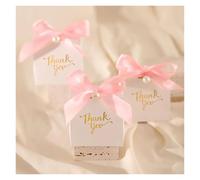 Favour Boxes 20pcs Paper Gift Boxes With Golden 'Thank You' Labels, Including Ribbons And Beads - Perfect For Birthdays, Weddings(Pink)