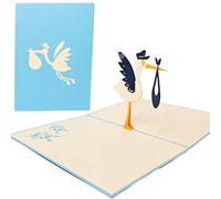 Favour Pop Up Greeting Card for Birth - Rattling Stork. A Filigree Artwork in the Smallest Space. TN025