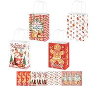 favovibee 24 Pack Kraft Paper Christmas Gingerbread Gift Bags with Handles | Holiday Paper Tote Bag for Treat Cooky Candy Bakery Gift New Year Party Favor and Small Present Packaging/8.3*5.9*3.2 inch